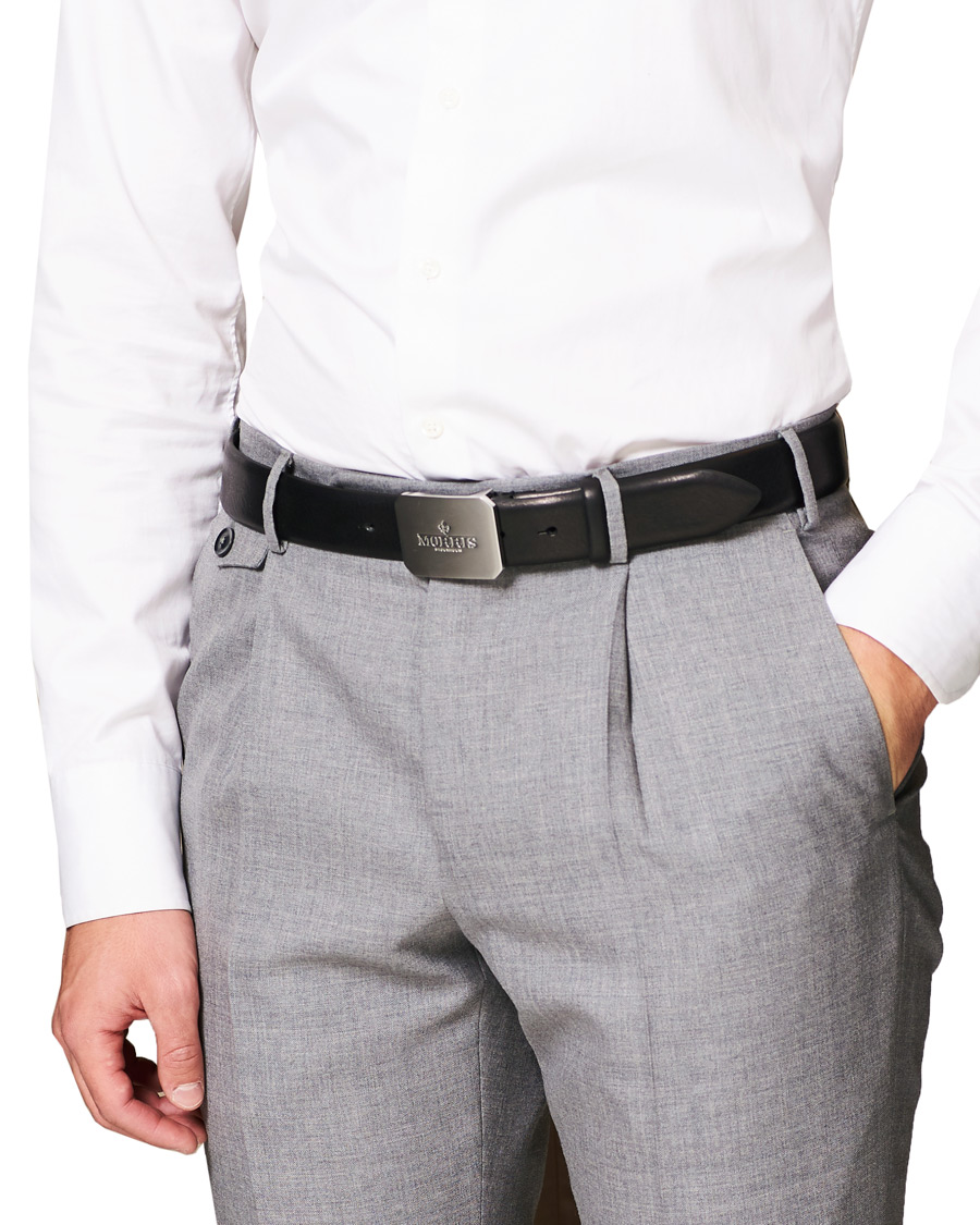 Homme | Morris Plated Logo Leather 3,5 cm Belt Black | Morris | Plated Logo Leather 3,5 cm Belt Black