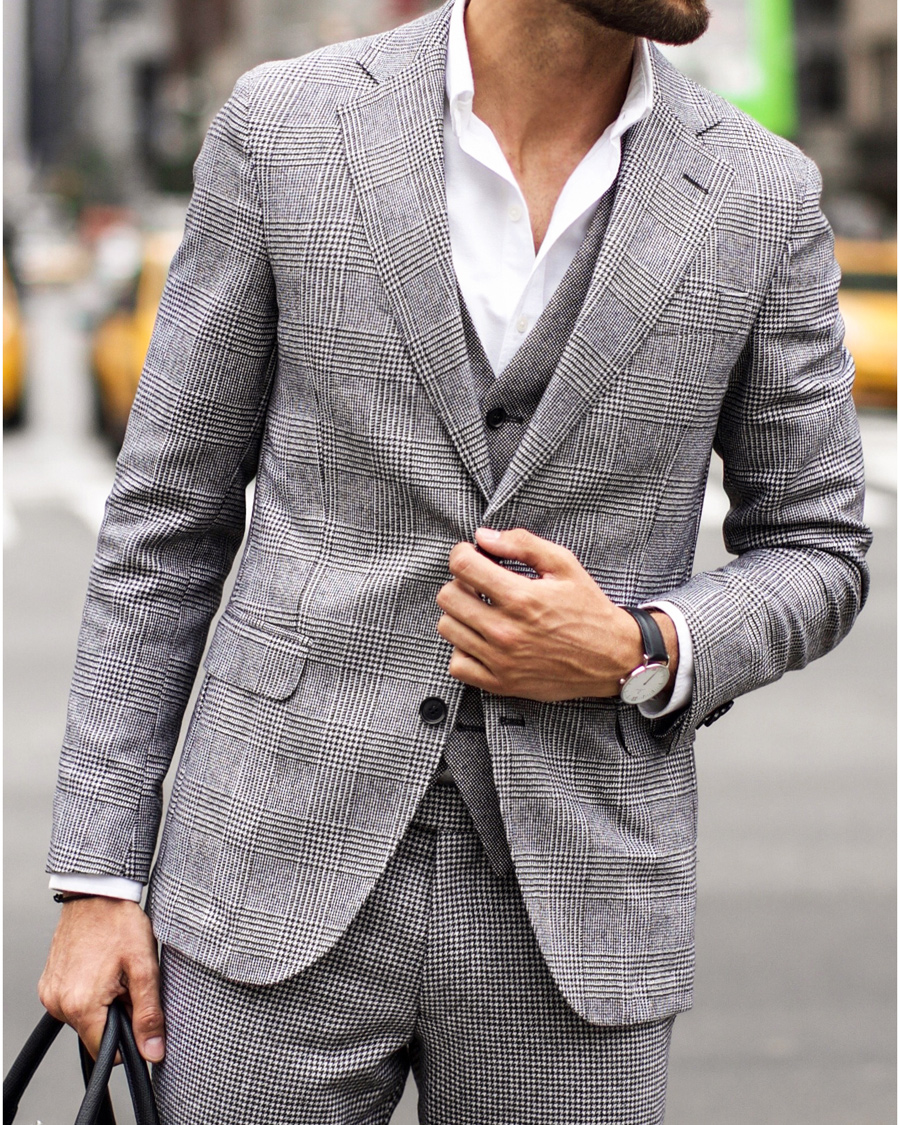 Homme | Costumes | Oscar Jacobson | Egel 3 Piece Split Suit Grey/White
