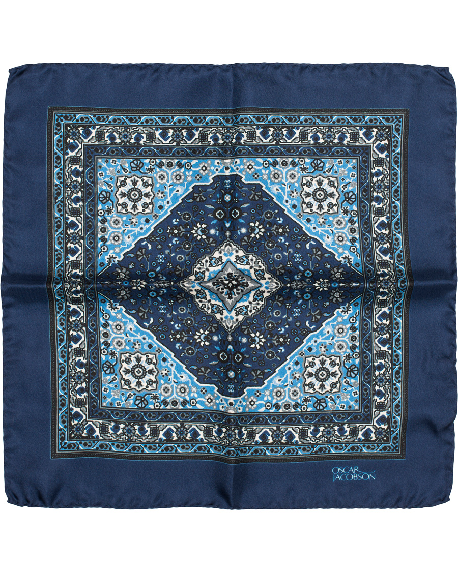 Homme | Oscar Jacobson Carpet Design Paisley Pocket Square Dark Blue | Oscar Jacobson | Carpet Design Paisley Pocket Square Dark Blue