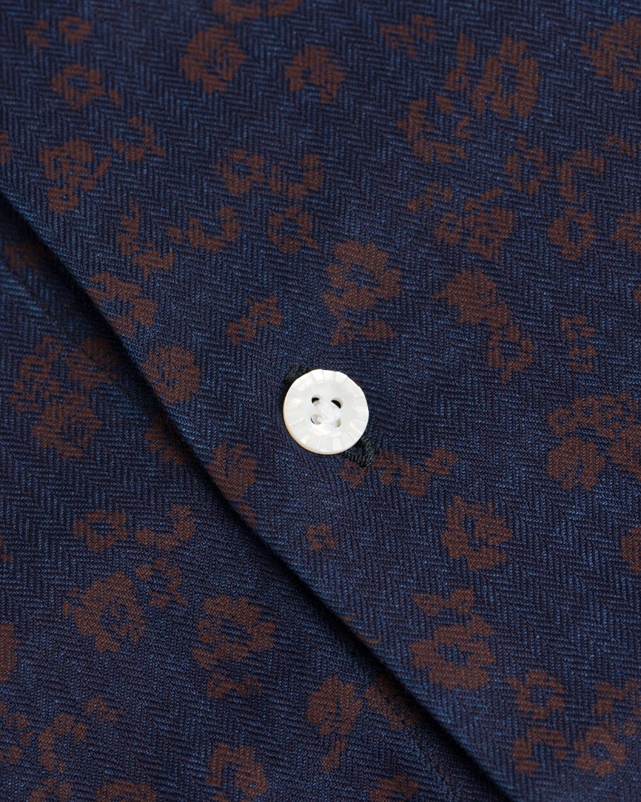 Heren | Overhemden | Barba Napoli | Dandylife Flower Slim Fit Shirt Dark Blue/Brown