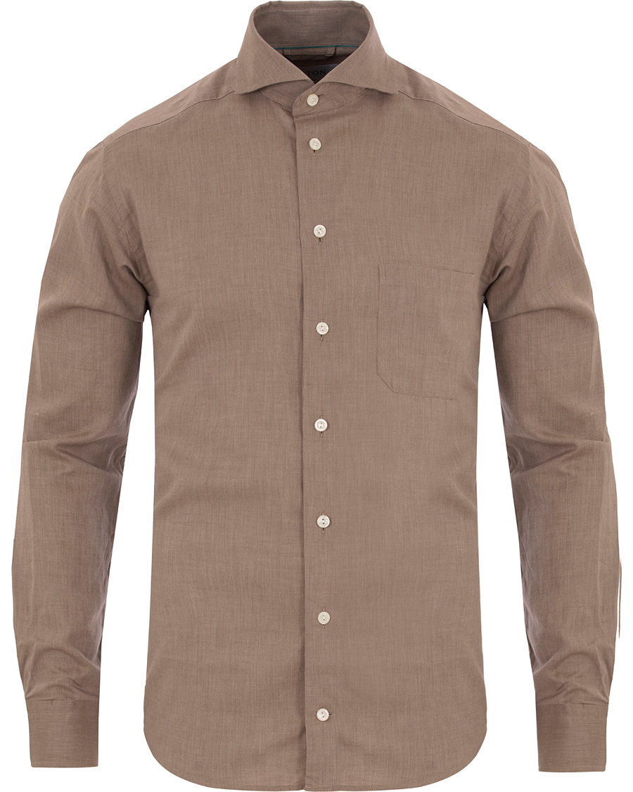 Homme | Chemises | Eton | Slim Fit Green Ribbon Flannel Shirt Light Brown