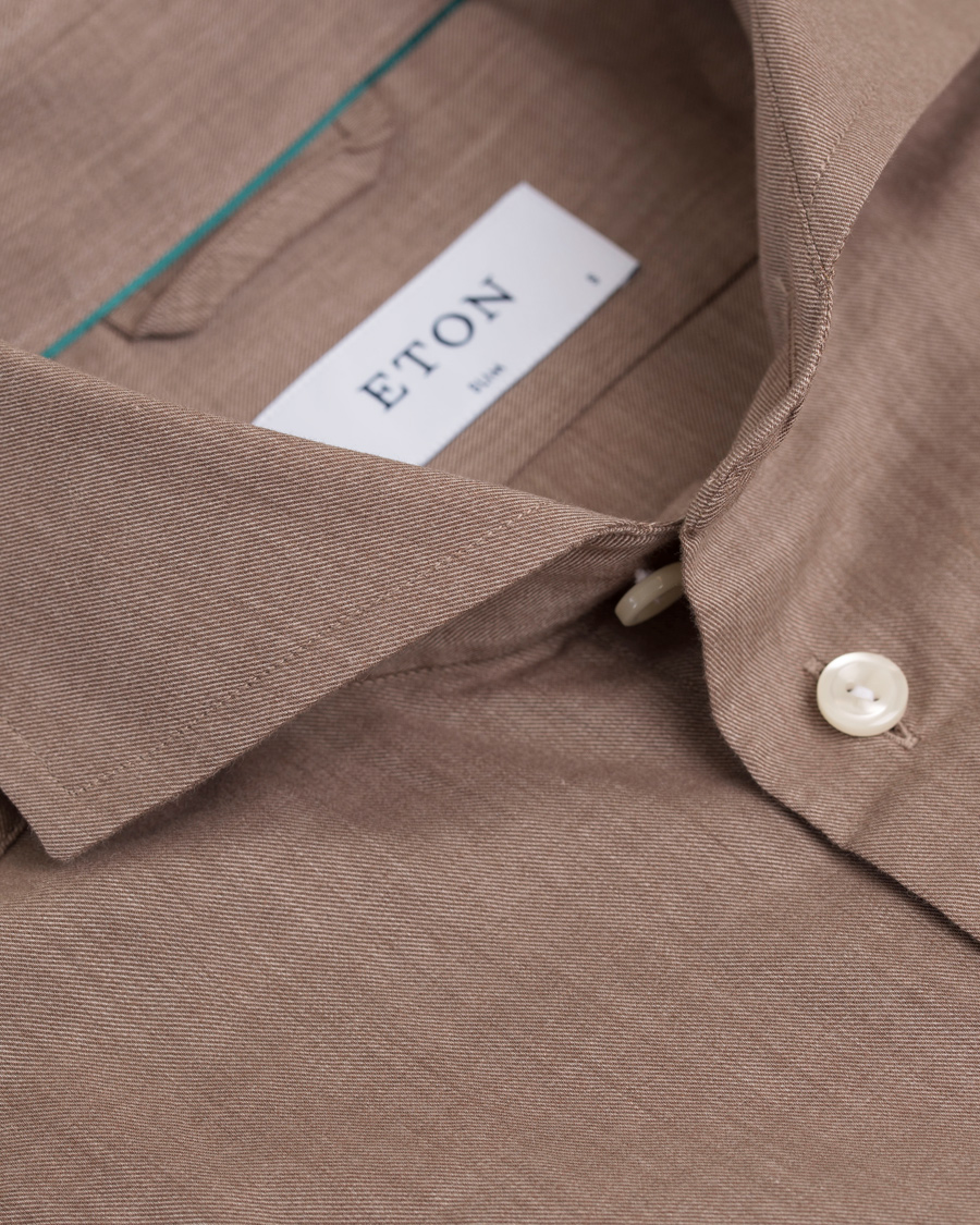 Homme | Chemises | Eton | Slim Fit Green Ribbon Flannel Shirt Light Brown