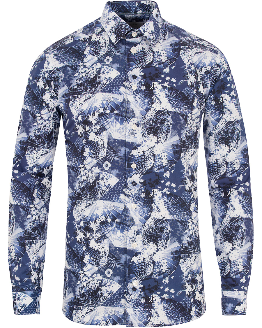 Heren | Overhemden | Eton | Slim Fit Flower Twill Shirt Blue