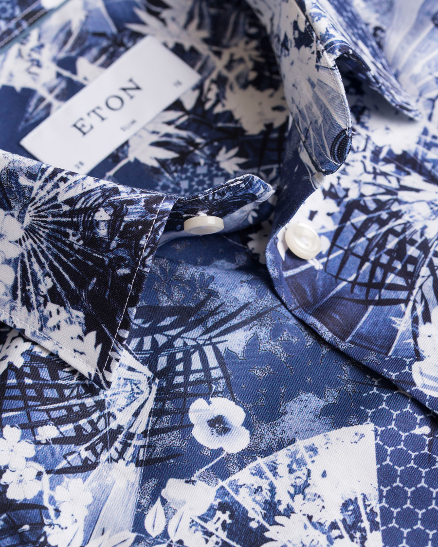 Heren | Overhemden | Eton | Slim Fit Flower Twill Shirt Blue