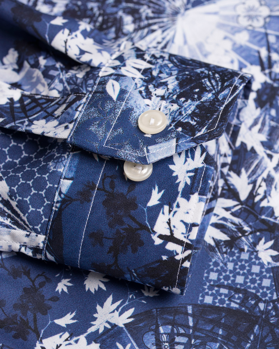 Heren | Overhemden | Eton | Slim Fit Flower Twill Shirt Blue