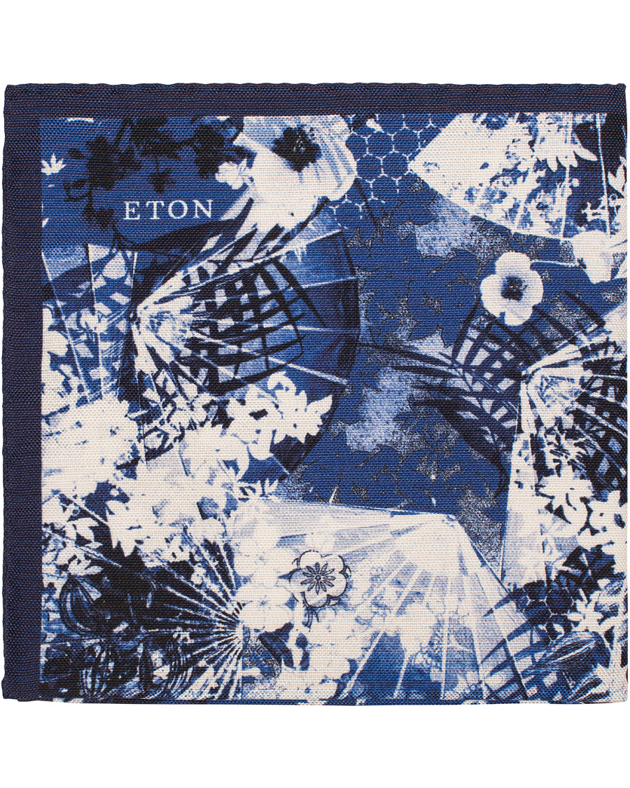 Heren | Eton Printed Flower Cotton/Silk Pocket Square Blue | Eton | Printed Flower Cotton/Silk Pocket Square Blue