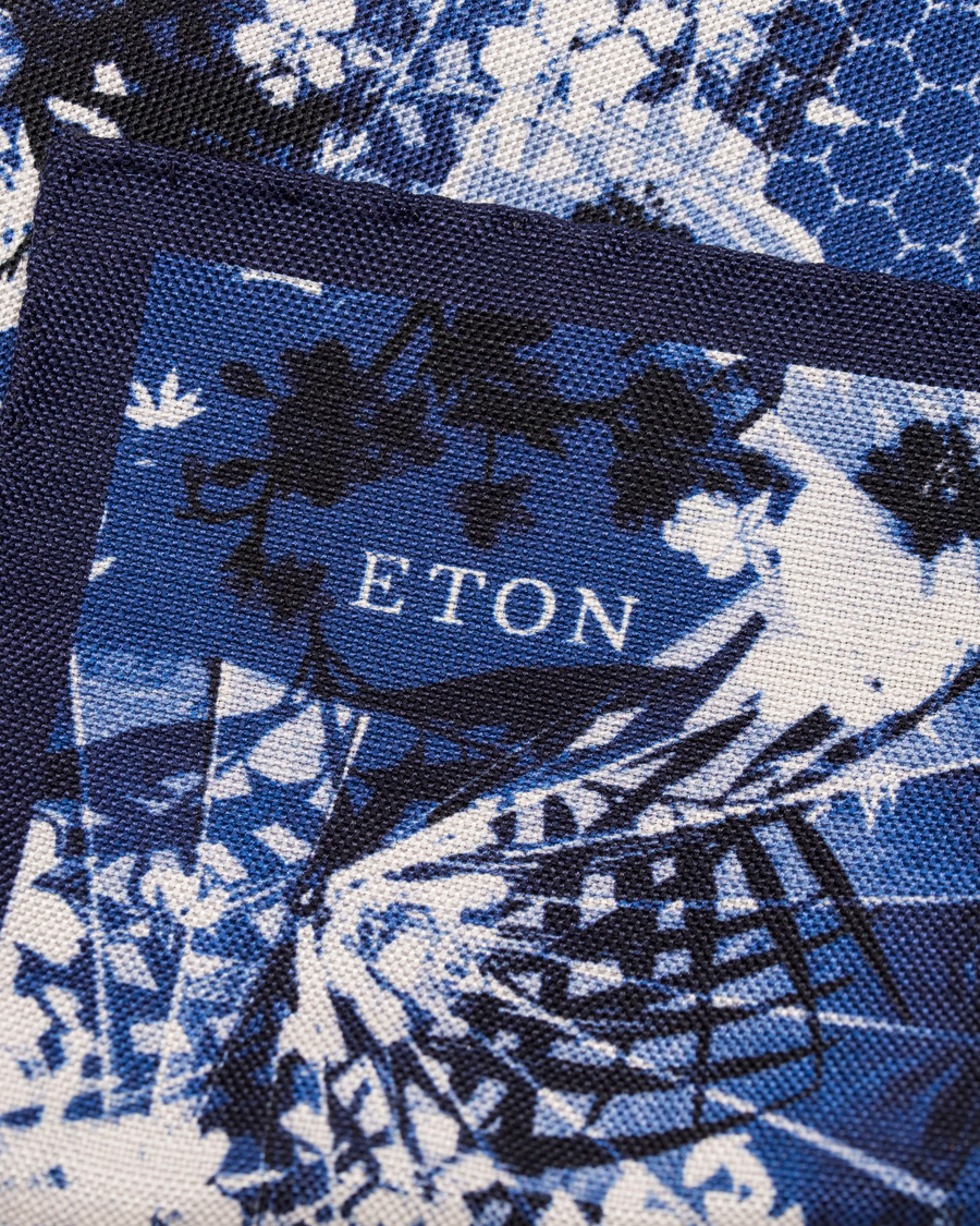 Heren | Eton Printed Flower Cotton/Silk Pocket Square Blue | Eton | Printed Flower Cotton/Silk Pocket Square Blue