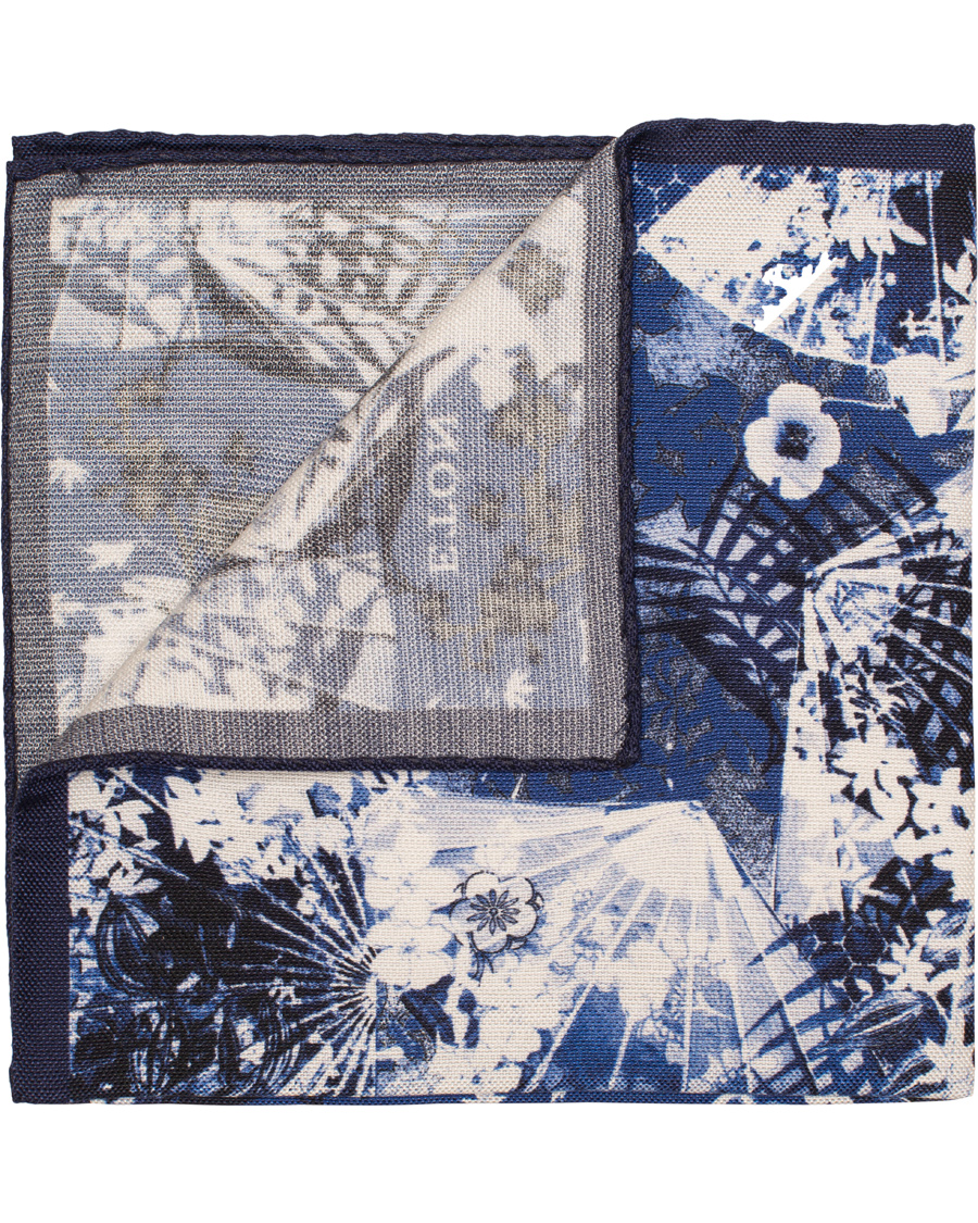 Heren | Eton Printed Flower Cotton/Silk Pocket Square Blue | Eton | Printed Flower Cotton/Silk Pocket Square Blue