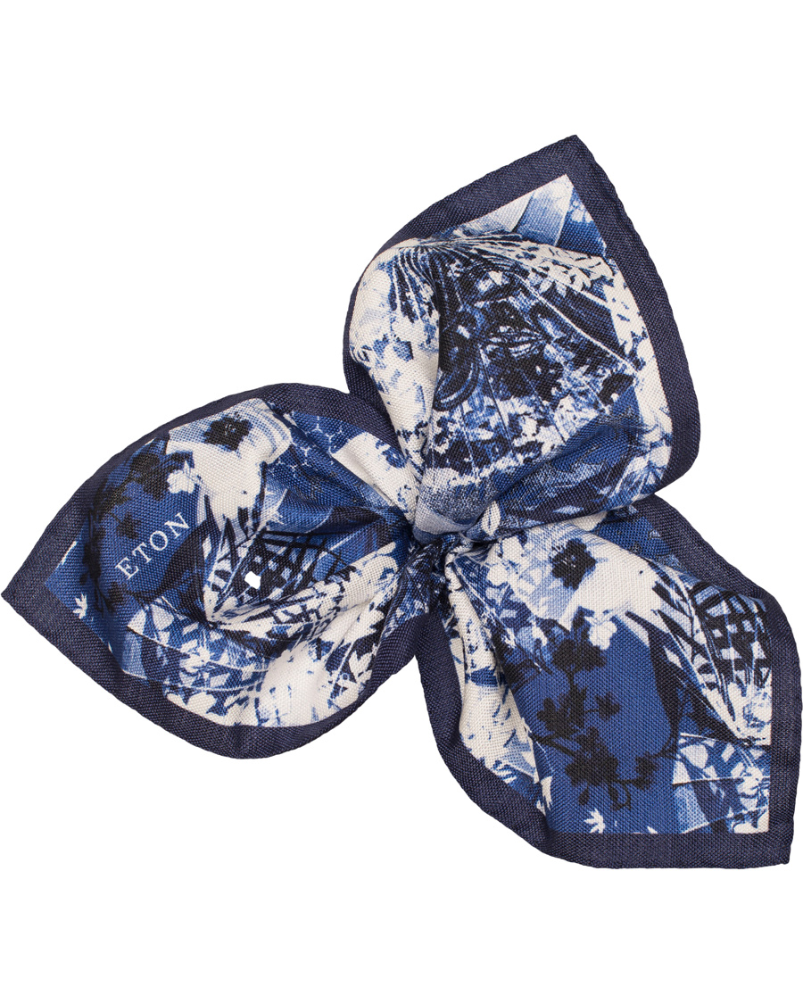 Heren | Eton Printed Flower Cotton/Silk Pocket Square Blue | Eton | Printed Flower Cotton/Silk Pocket Square Blue
