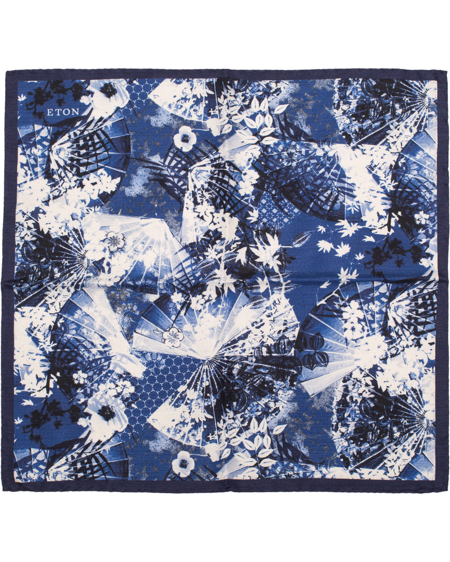 Heren | Eton Printed Flower Cotton/Silk Pocket Square Blue | Eton | Printed Flower Cotton/Silk Pocket Square Blue