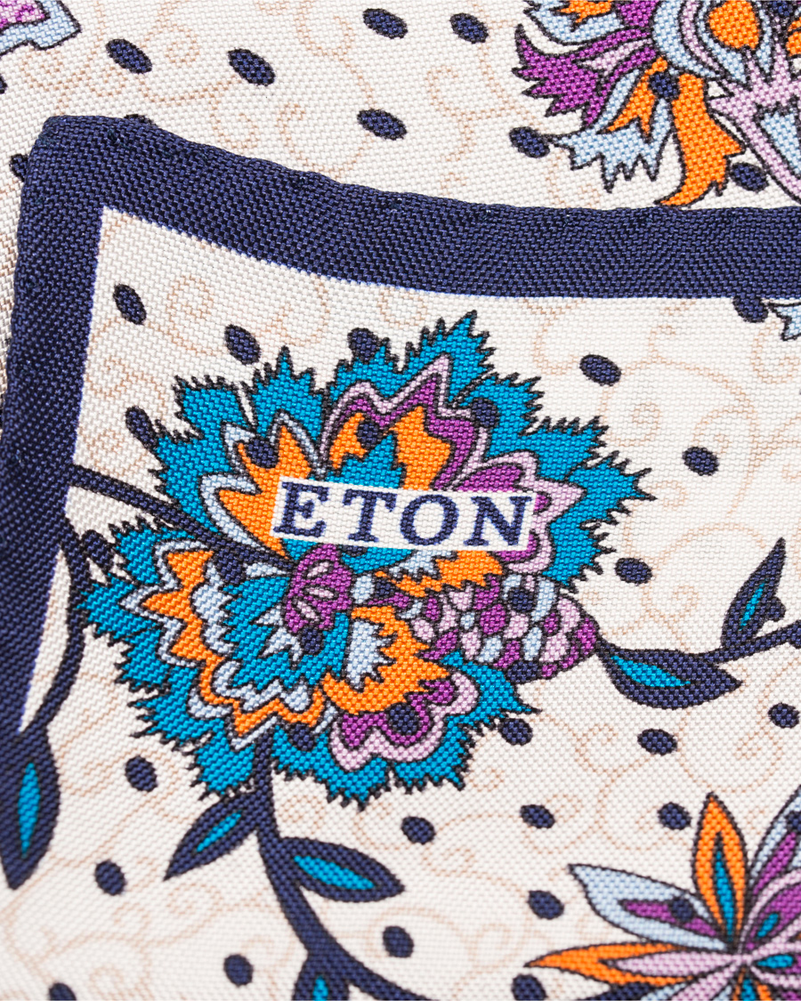 Heren | Eton Big Flower Silk Pocket Square White/Blue | Eton | Big Flower Silk Pocket Square White/Blue
