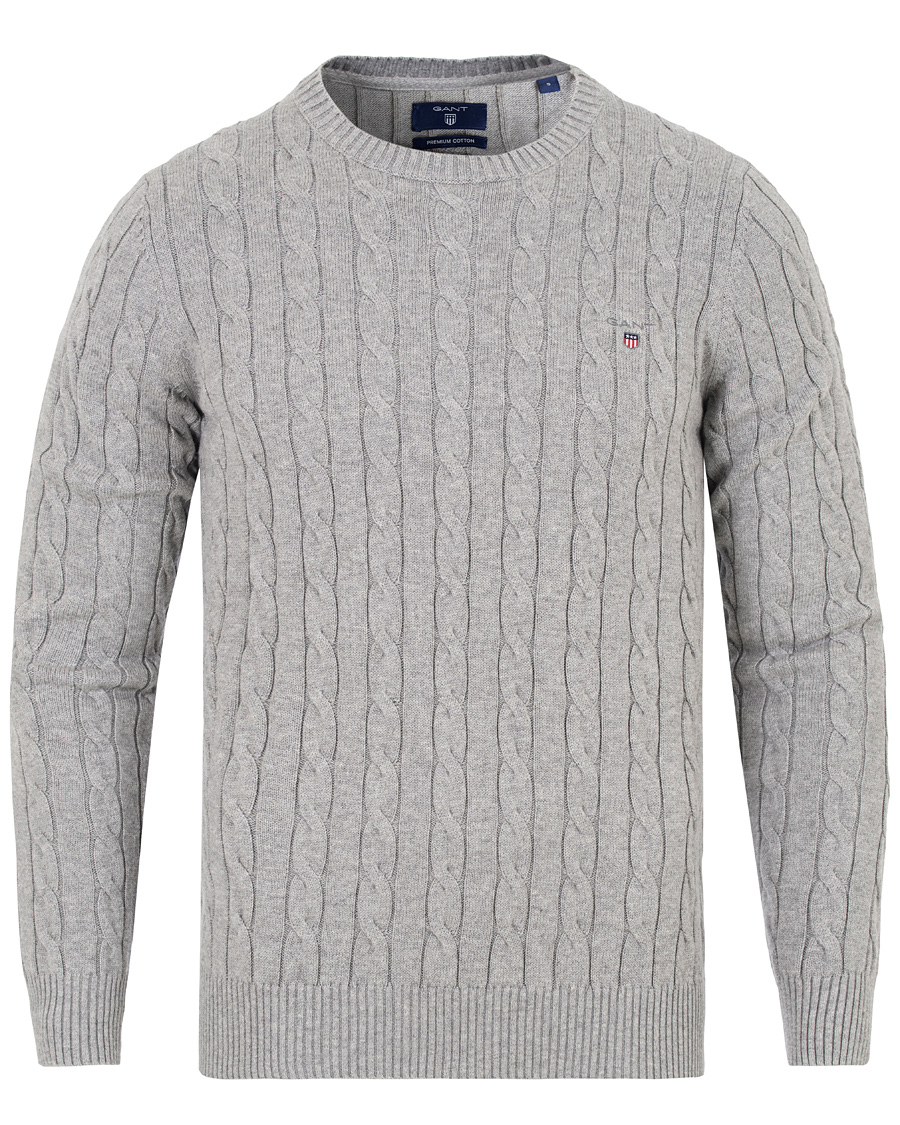 Homme | Pulls Et Tricots | GANT | Cotton Cable Crew Pullover Grey Melange