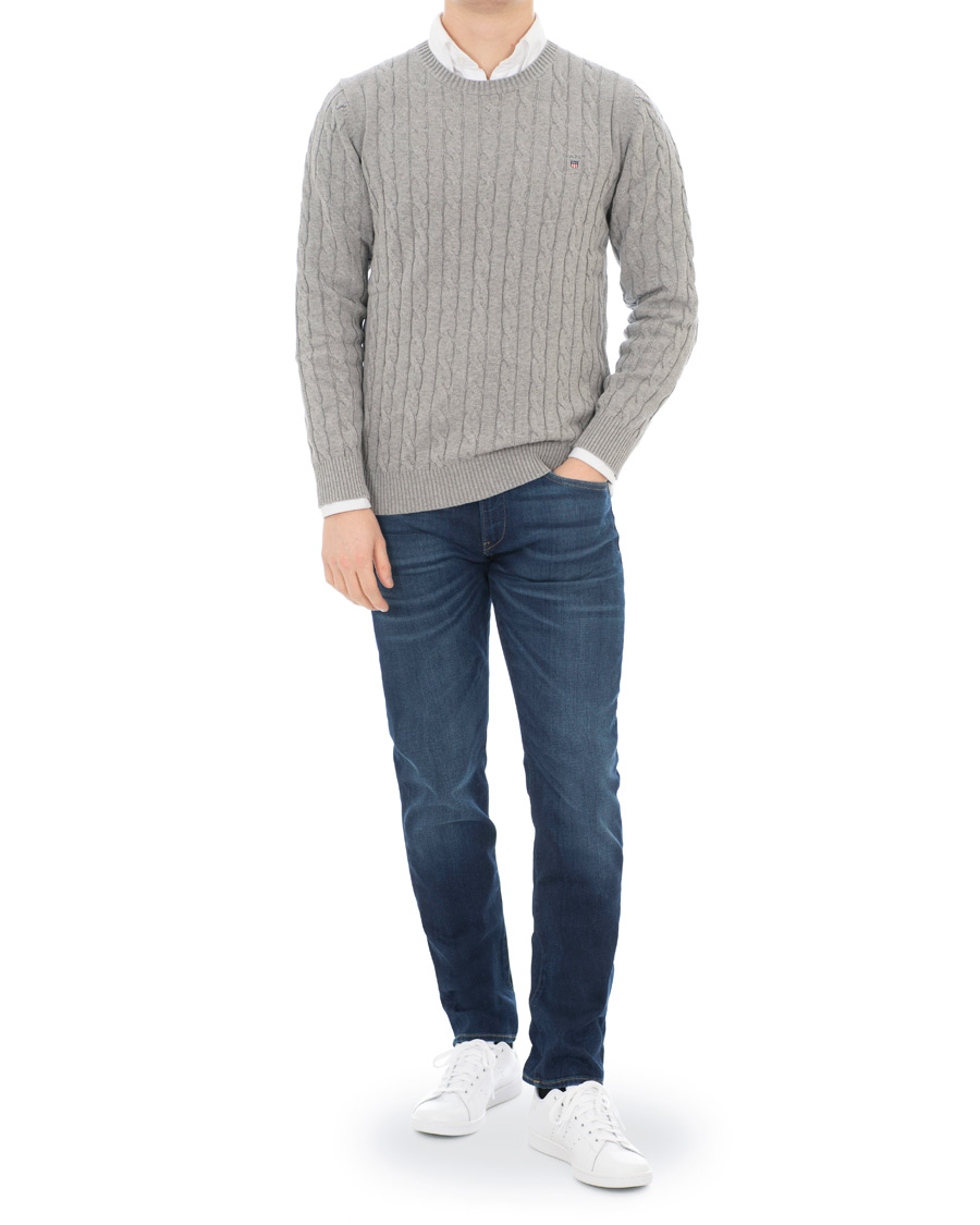 Homme | Pulls Et Tricots | GANT | Cotton Cable Crew Pullover Grey Melange