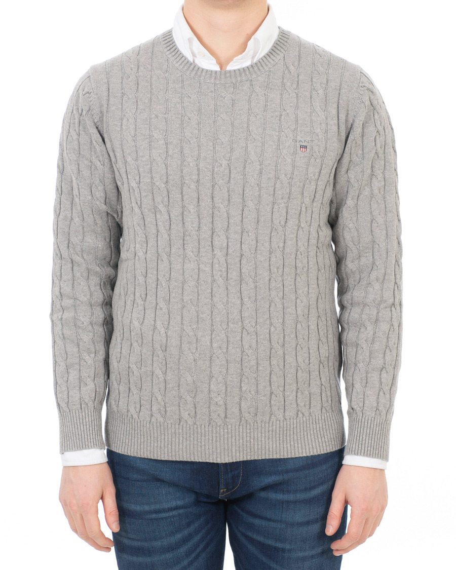 Homme | Pulls Et Tricots | GANT | Cotton Cable Crew Pullover Grey Melange