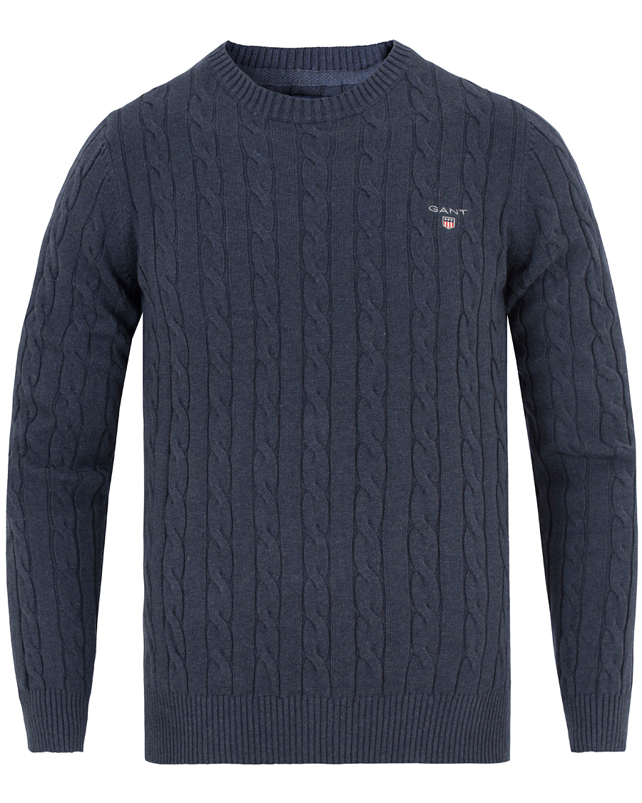 Homme | Pulls Et Tricots | GANT | Cotton Cable Crew Pullover Dark Blue Indigo