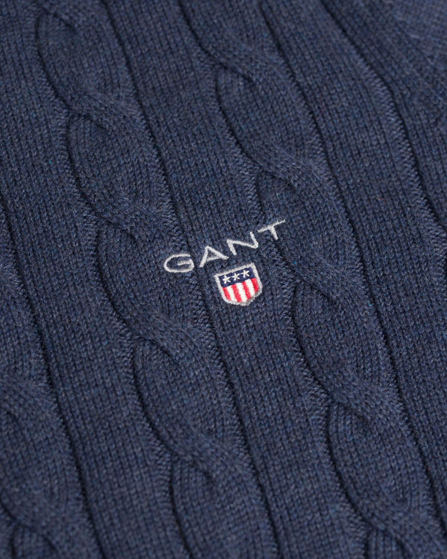 Homme | Pulls Et Tricots | GANT | Cotton Cable Crew Pullover Dark Blue Indigo