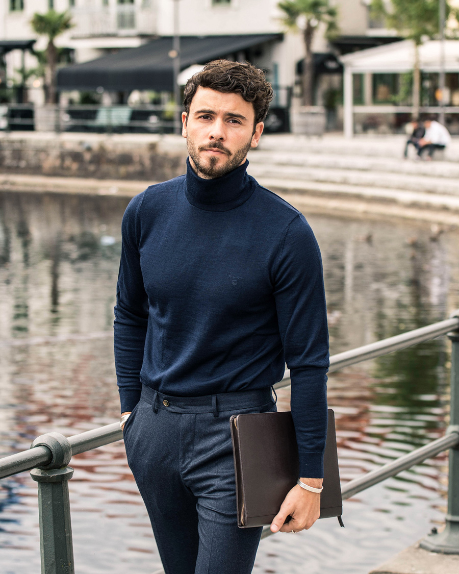 Homme | Pulls Et Tricots | GANT | Fine Merino Wool Turtleneck Marine