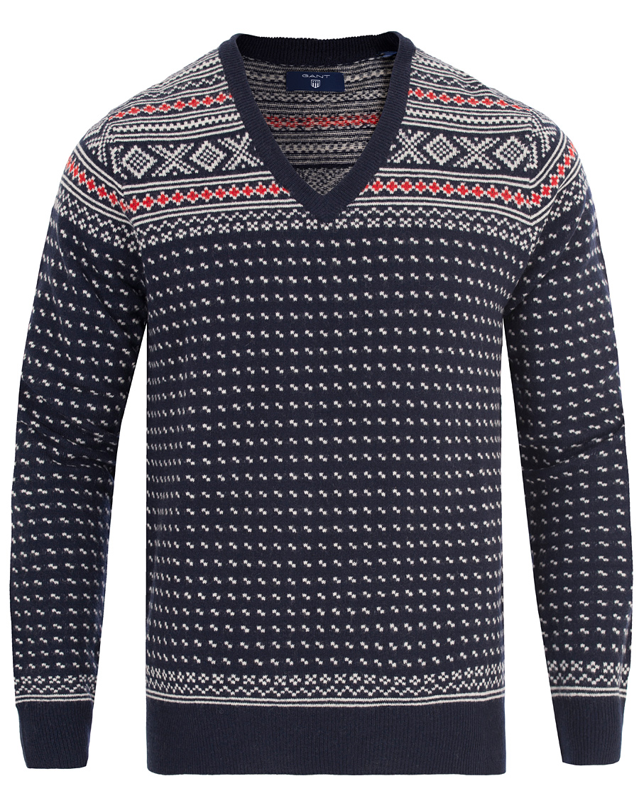 Homme | Pulls Et Tricots | GANT | Christmas Fairisle V-Neck Marine