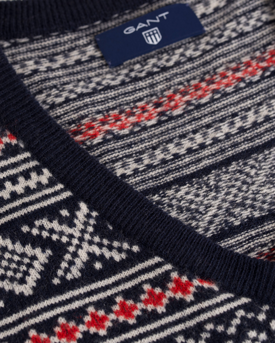 Homme | Pulls Et Tricots | GANT | Christmas Fairisle V-Neck Marine