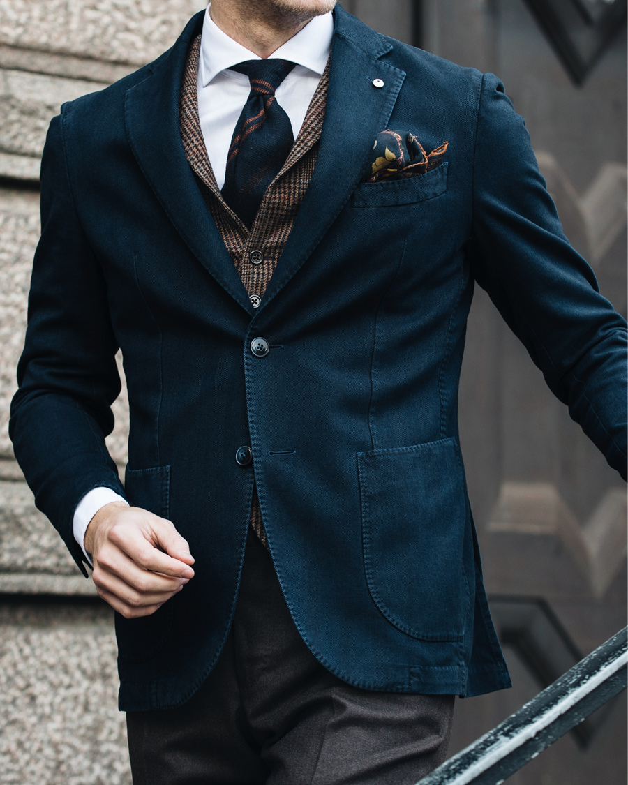 Homme | Blazers | L.B.M. 1911 | Jack Regular Cotton Herringbone Blazer Navy