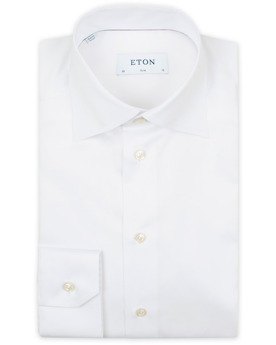 Heren | Overhemden | Eton | Slim Fit Twill High Cut Away Collar Shirt White