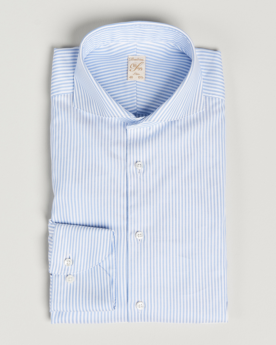 Heren | Overhemden | Stenströms | 1899 Slimline Supima Cotton Striped Shirt White/Blue