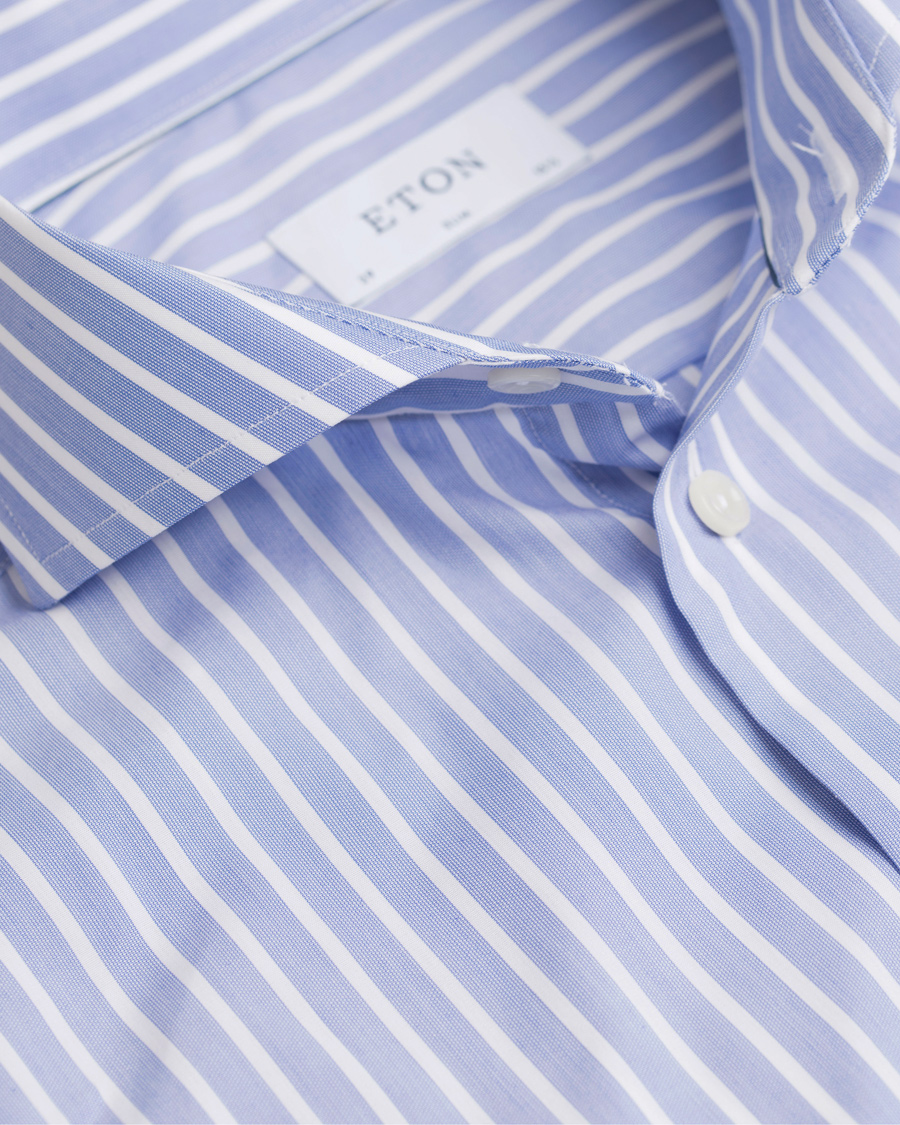 Homme | Chemises | Eton | Slim Fit Poplin Striped Shirt Light Blue