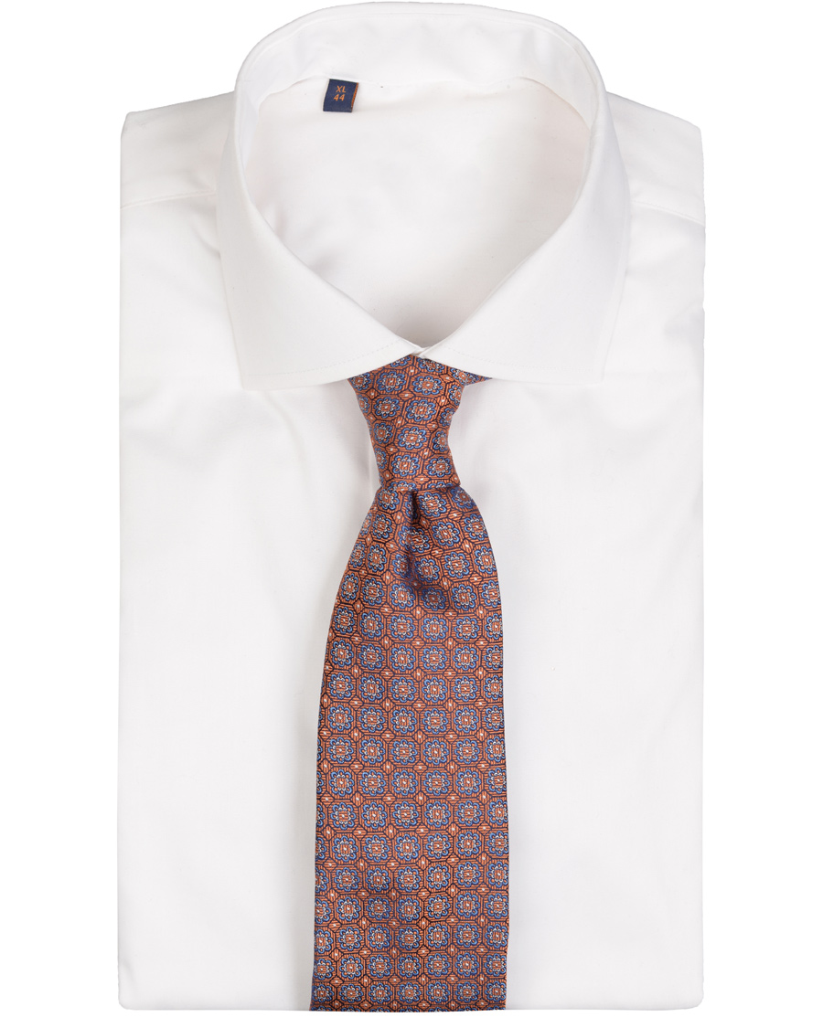 Homme | Eton Silk Woven Medallion 8 cm Tie Orange | Eton | Silk Woven Medallion 8 cm Tie Orange