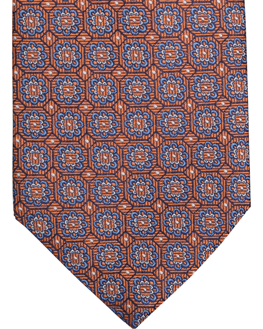 Homme | Eton Silk Woven Medallion 8 cm Tie Orange | Eton | Silk Woven Medallion 8 cm Tie Orange