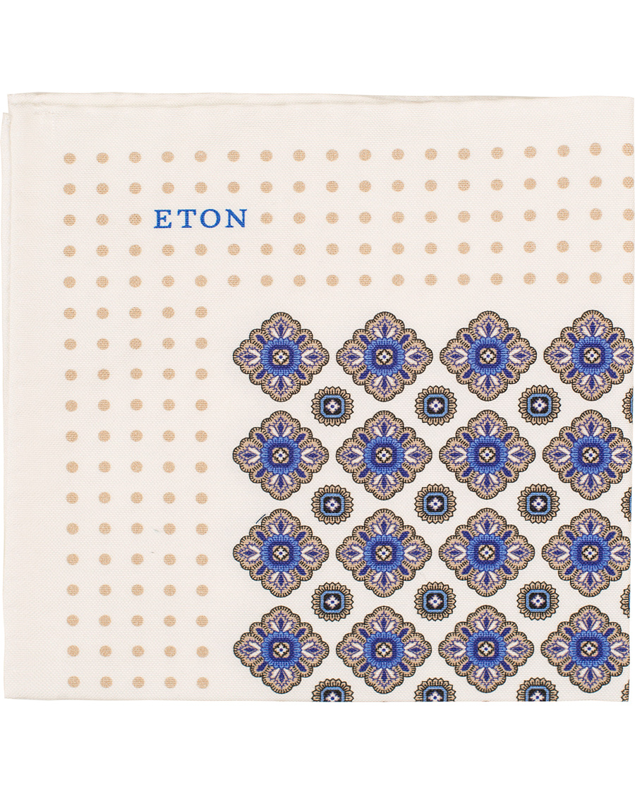 Heren | Eton Cotton/Silk Printed Medallion Pocket Square White | Eton | Cotton/Silk Printed Medallion Pocket Square White