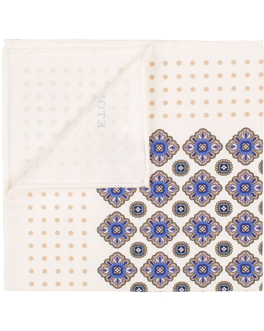 Heren | Eton Cotton/Silk Printed Medallion Pocket Square White | Eton | Cotton/Silk Printed Medallion Pocket Square White