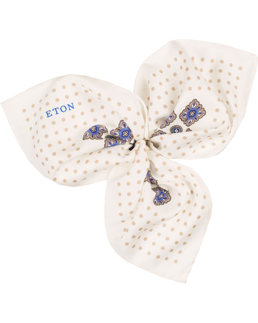Heren | Eton Cotton/Silk Printed Medallion Pocket Square White | Eton | Cotton/Silk Printed Medallion Pocket Square White