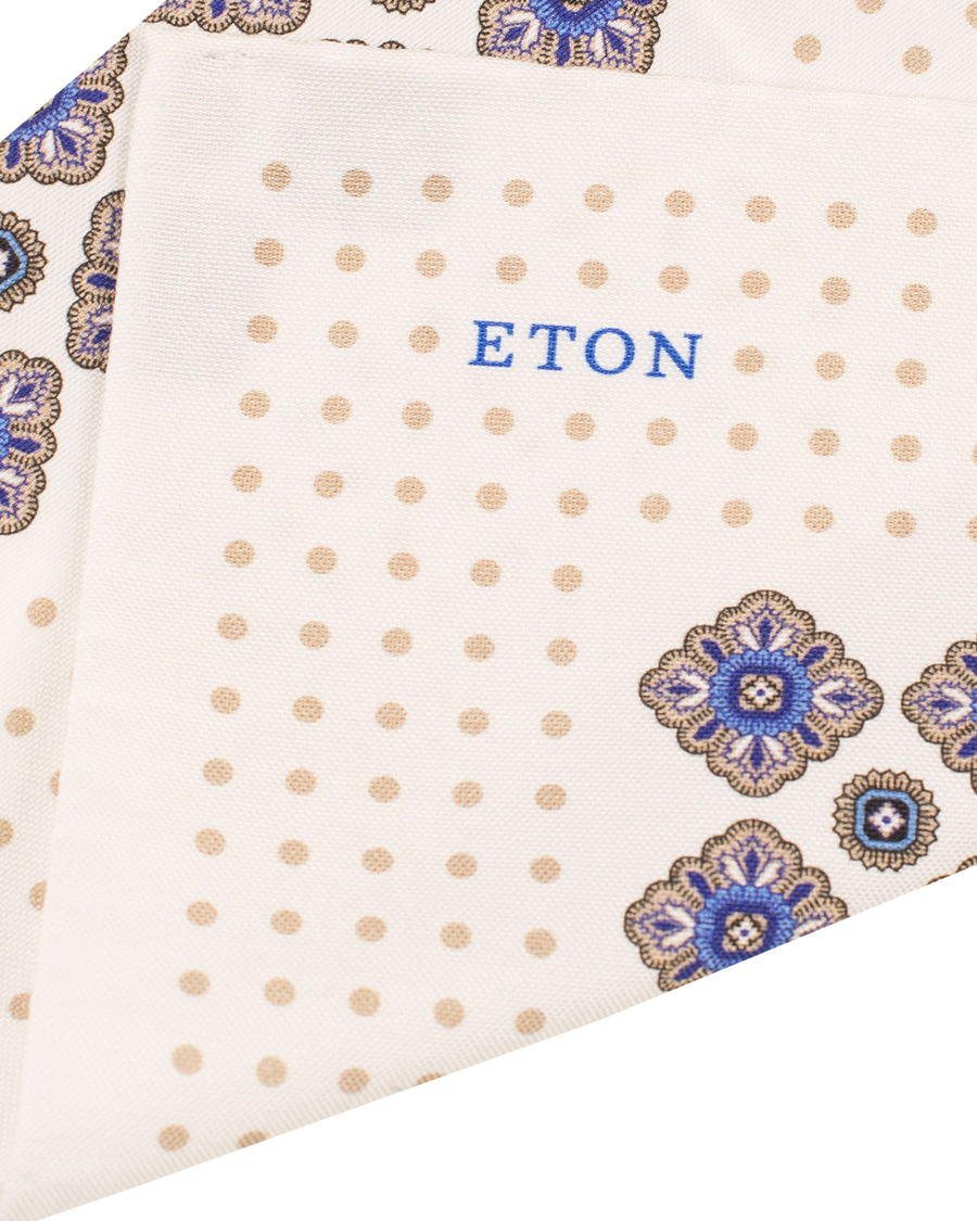 Heren | Eton Cotton/Silk Printed Medallion Pocket Square White | Eton | Cotton/Silk Printed Medallion Pocket Square White