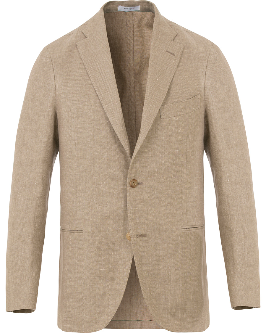 Homme | Blazers | Boglioli | K Jacket Linen/Wool Herringbone Blazer Beige