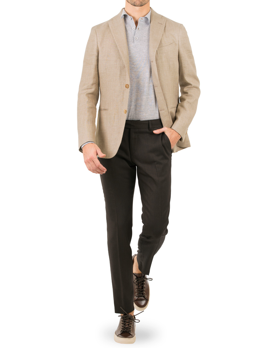 Homme | Blazers | Boglioli | K Jacket Linen/Wool Herringbone Blazer Beige