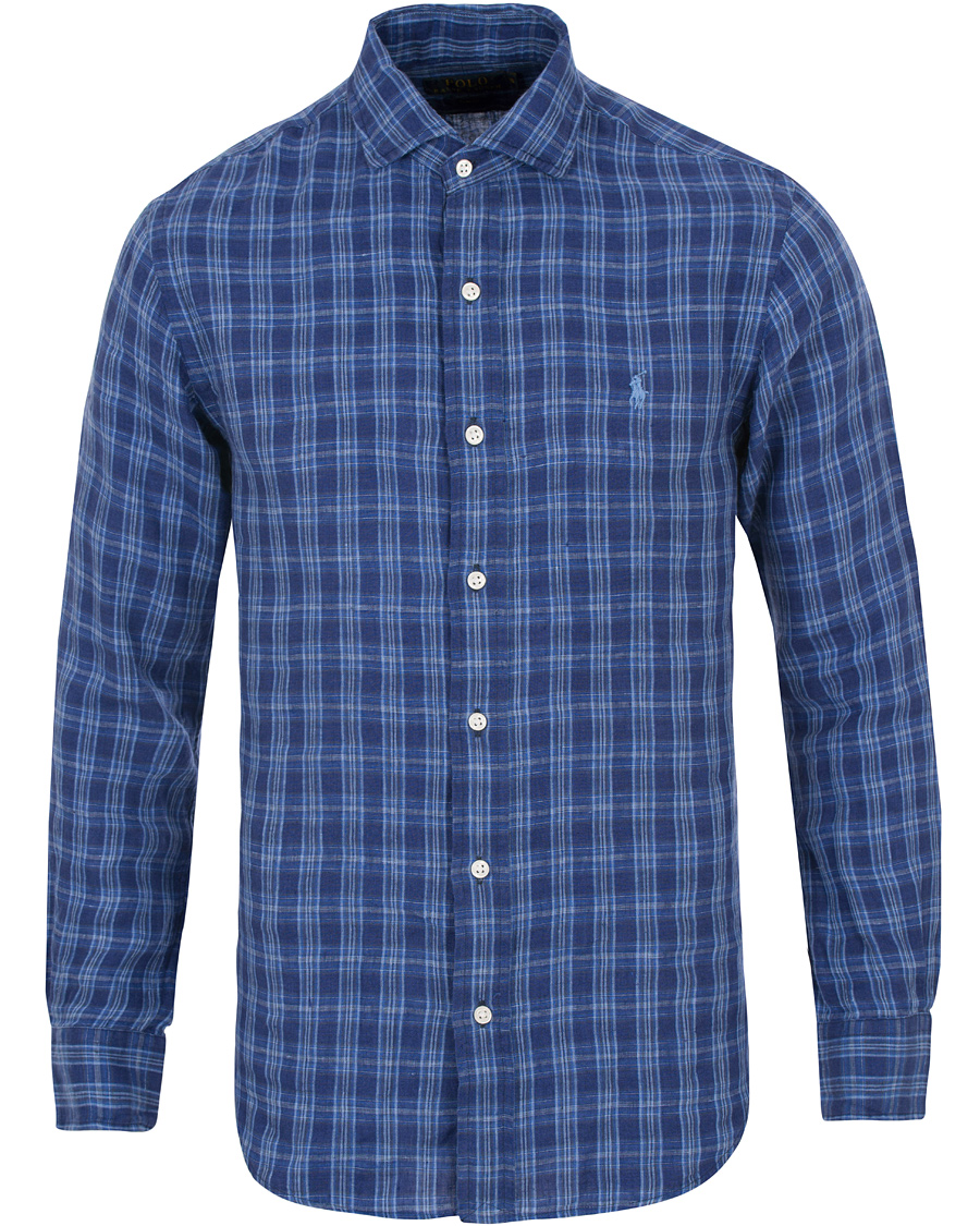 Homme | Chemises | Polo Ralph Lauren | Slim Fit Linen Check Shirt Ocean Blue