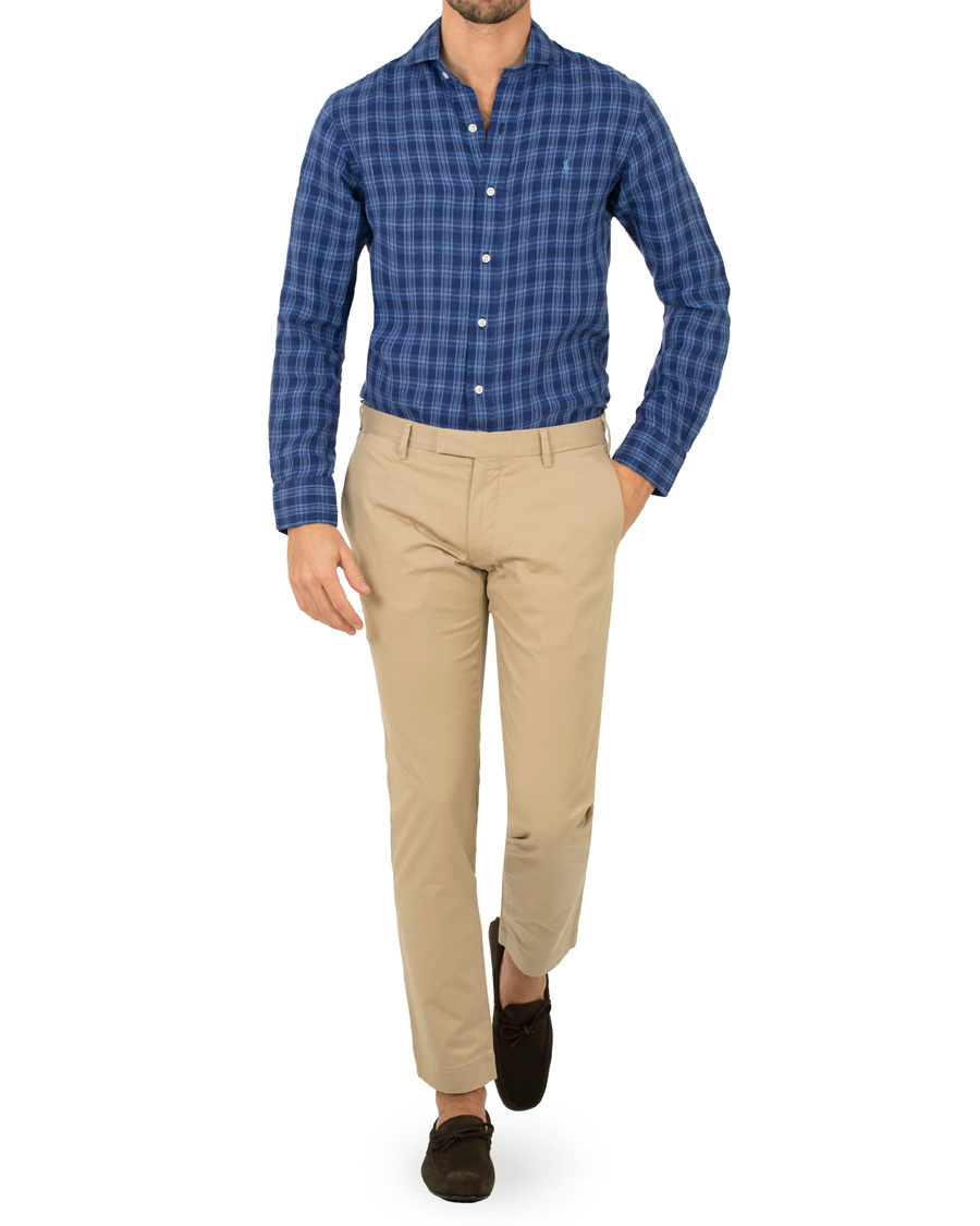 Homme | Chemises | Polo Ralph Lauren | Slim Fit Linen Check Shirt Ocean Blue