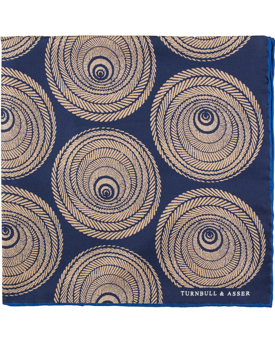 Homme | Turnbull & Asser Wheel Spiral Pocket Square Navy | Turnbull & Asser | Wheel Spiral Pocket Square Navy