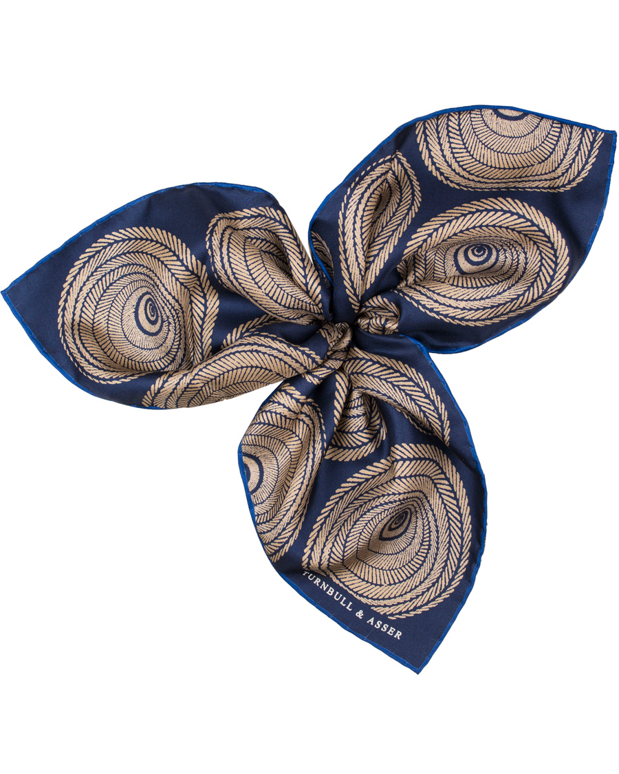 Homme | Turnbull & Asser Wheel Spiral Pocket Square Navy | Turnbull & Asser | Wheel Spiral Pocket Square Navy