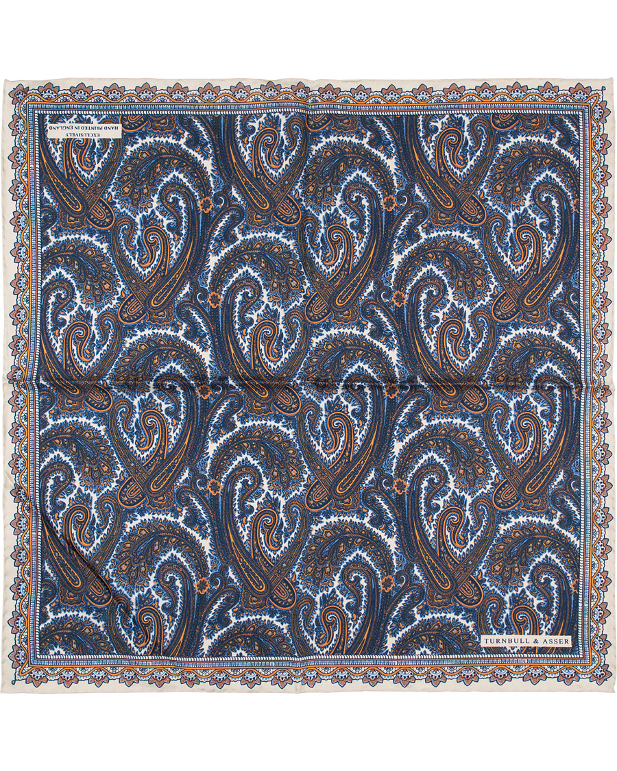 Homme | Turnbull & Asser Paisley Pocket Square Gold/Blue | Turnbull & Asser | Paisley Pocket Square Gold/Blue