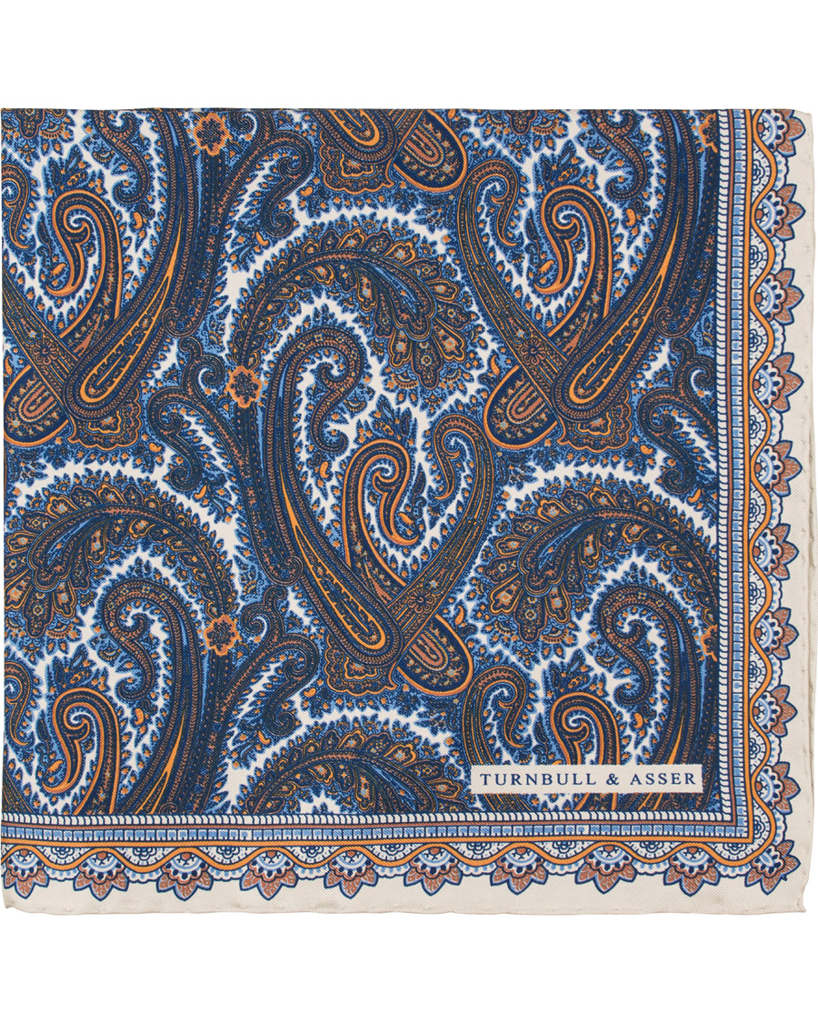 Homme | Turnbull & Asser Paisley Pocket Square Gold/Blue | Turnbull & Asser | Paisley Pocket Square Gold/Blue