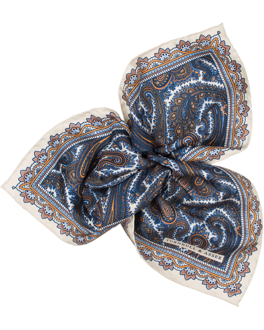 Homme | Turnbull & Asser Paisley Pocket Square Gold/Blue | Turnbull & Asser | Paisley Pocket Square Gold/Blue