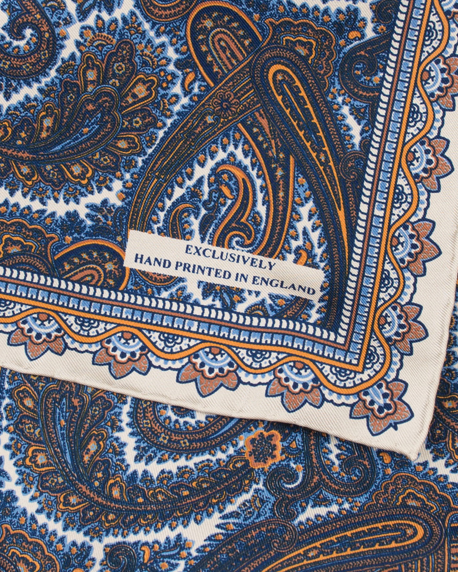 Homme | Turnbull & Asser Paisley Pocket Square Gold/Blue | Turnbull & Asser | Paisley Pocket Square Gold/Blue