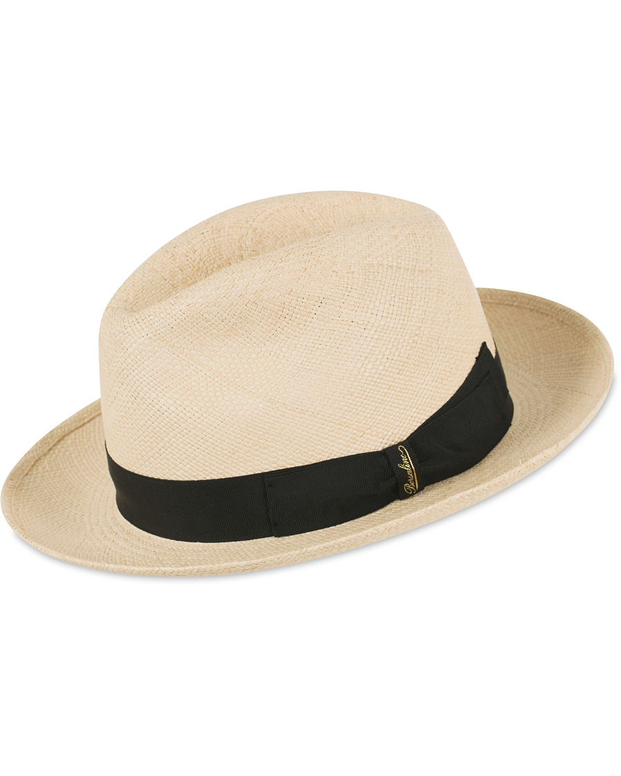 Heren | Borsalino Panama Quito Hat With Medium Brim Natural With Black | Borsalino | Panama Quito Hat With Medium Brim Natural With Black