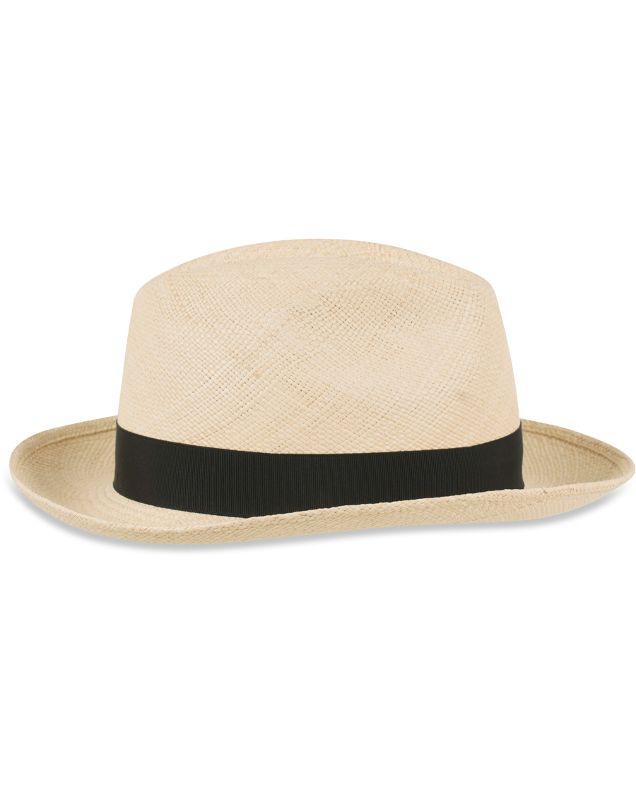 Heren | Borsalino Panama Quito Hat With Medium Brim Natural With Black | Borsalino | Panama Quito Hat With Medium Brim Natural With Black