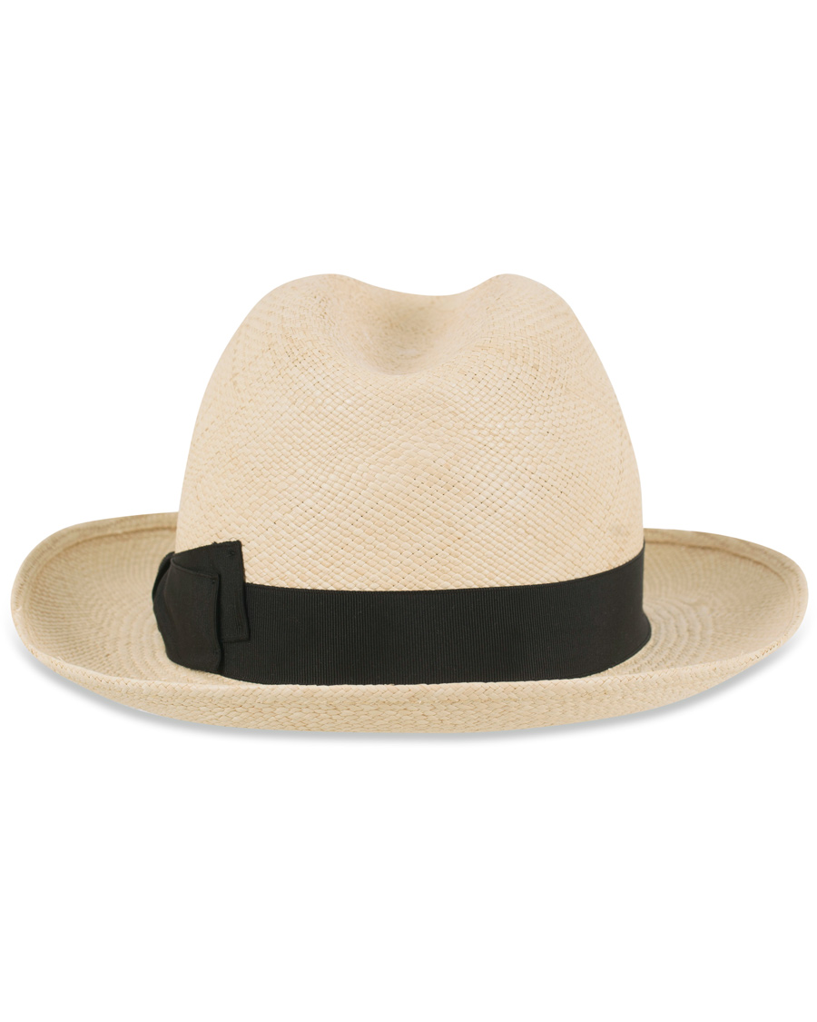 Heren | Borsalino Panama Quito Hat With Medium Brim Natural With Black | Borsalino | Panama Quito Hat With Medium Brim Natural With Black