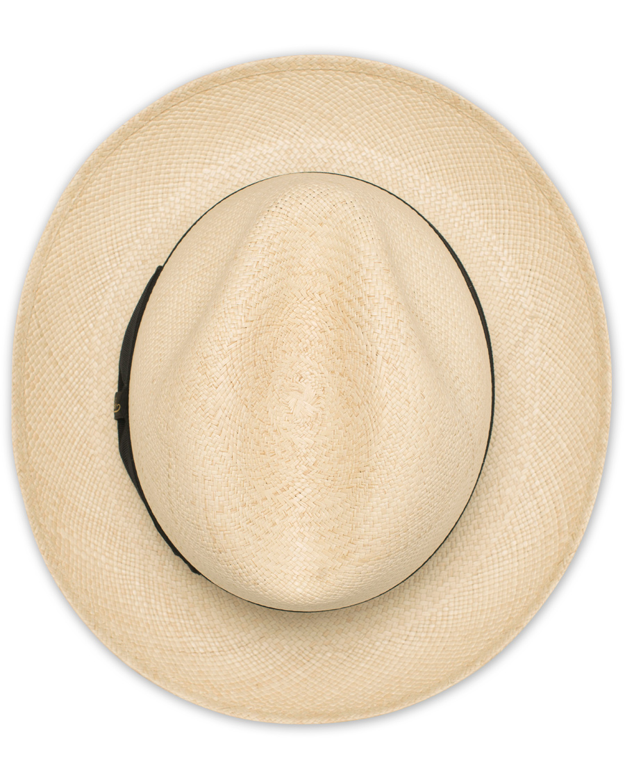 Heren | Borsalino Panama Quito Hat With Medium Brim Natural With Black | Borsalino | Panama Quito Hat With Medium Brim Natural With Black