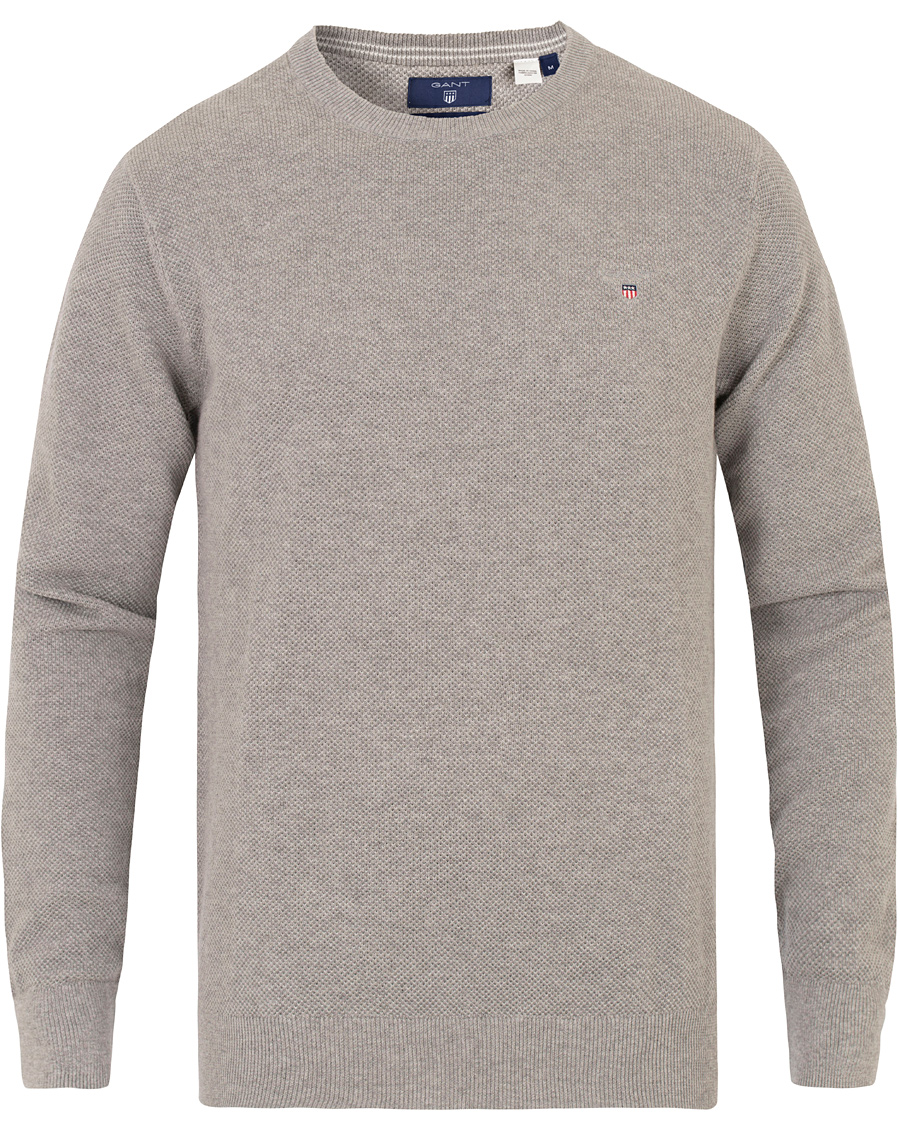 Homme | Pulls Et Tricots | GANT | Cotton Pique Crew Neck Grey Melange