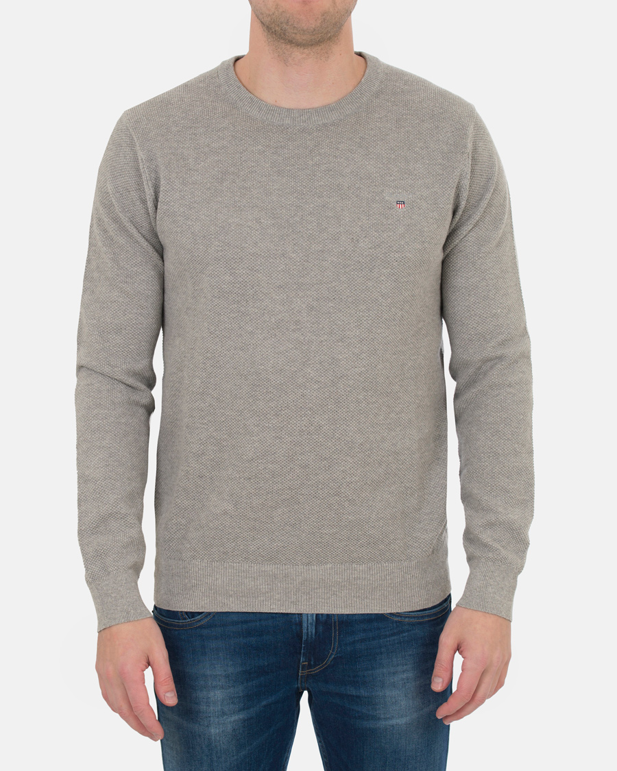 Homme | Pulls Et Tricots | GANT | Cotton Pique Crew Neck Grey Melange