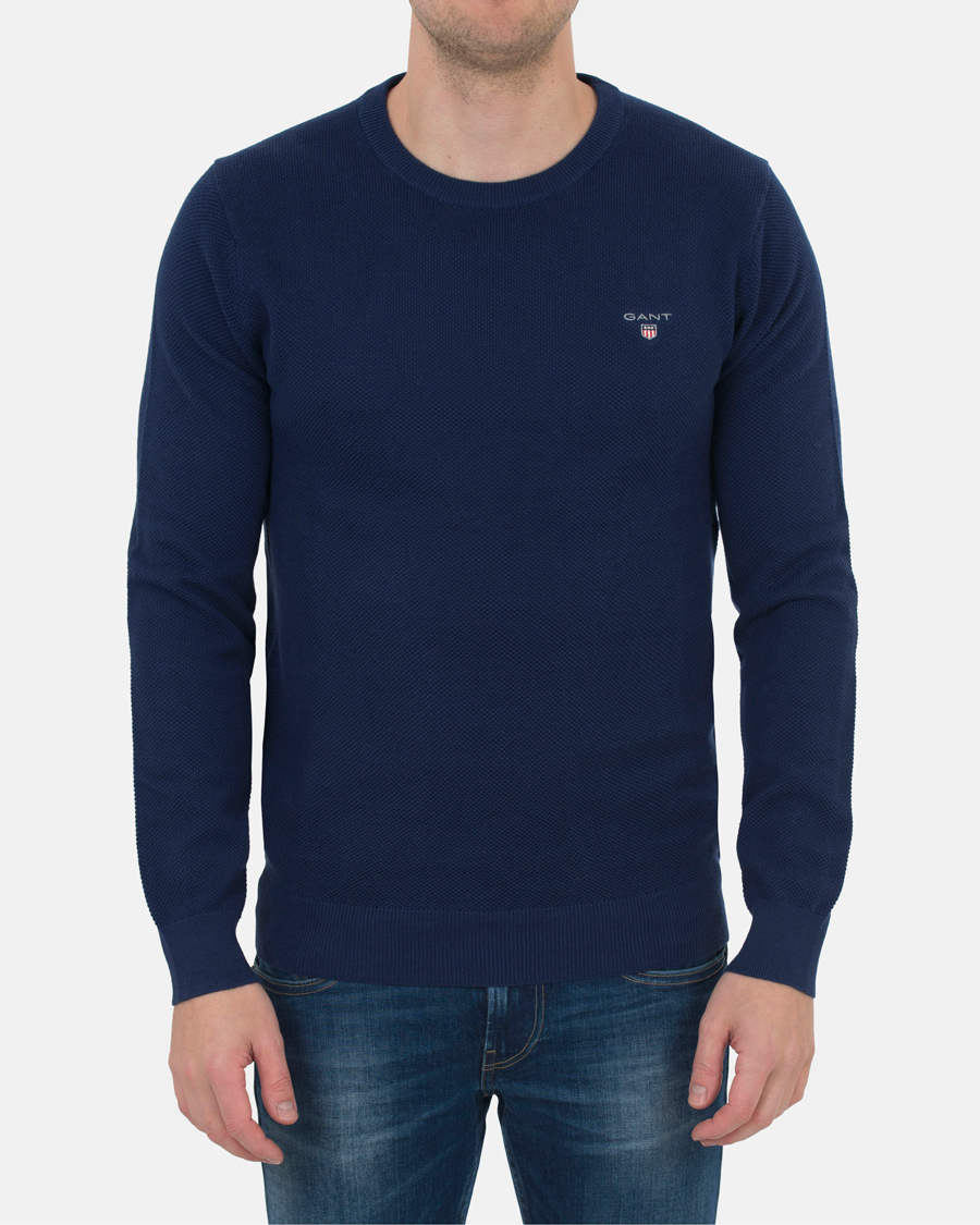 Homme | Pulls Et Tricots | GANT | Cotton Pique Crew Neck Blue